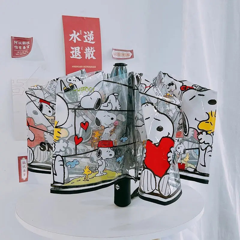 Snoopy Woodstock Folding Umbrella - Transparent Automatic Cartoon 3-Fold Rain Umbrella Gift
