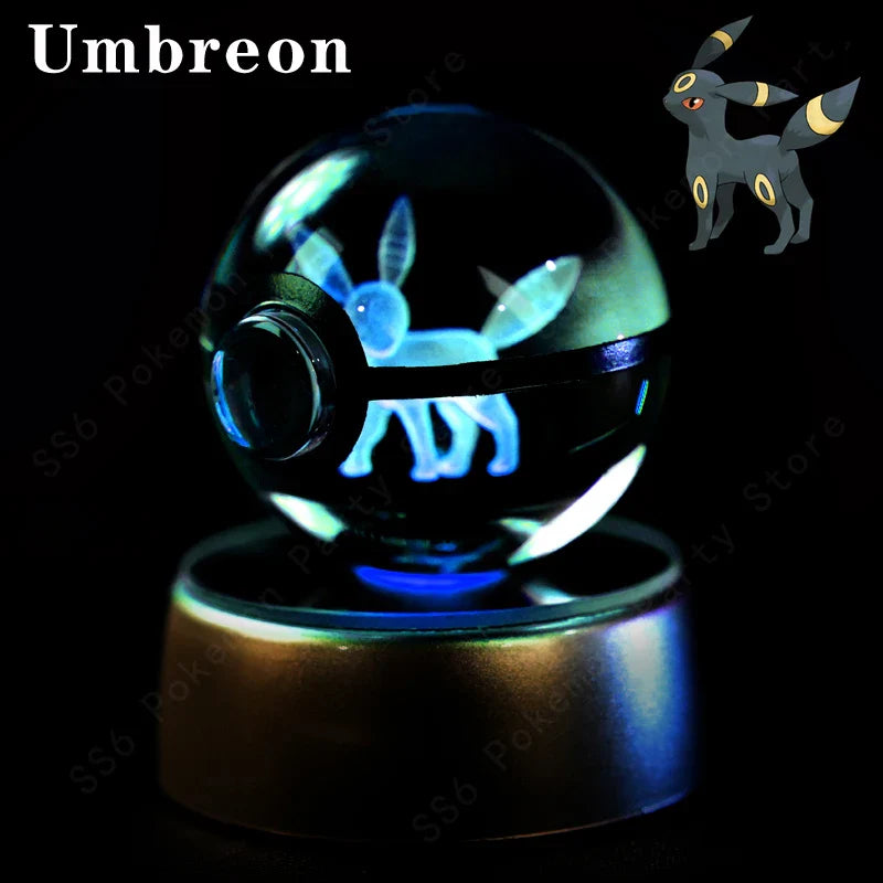 Pokemon Crystal Ball Night Light - 3D Pikachu, Gengar, Mew and Mewtwo Lamp Base, Glass Pokeball Figure, Birthday Gift