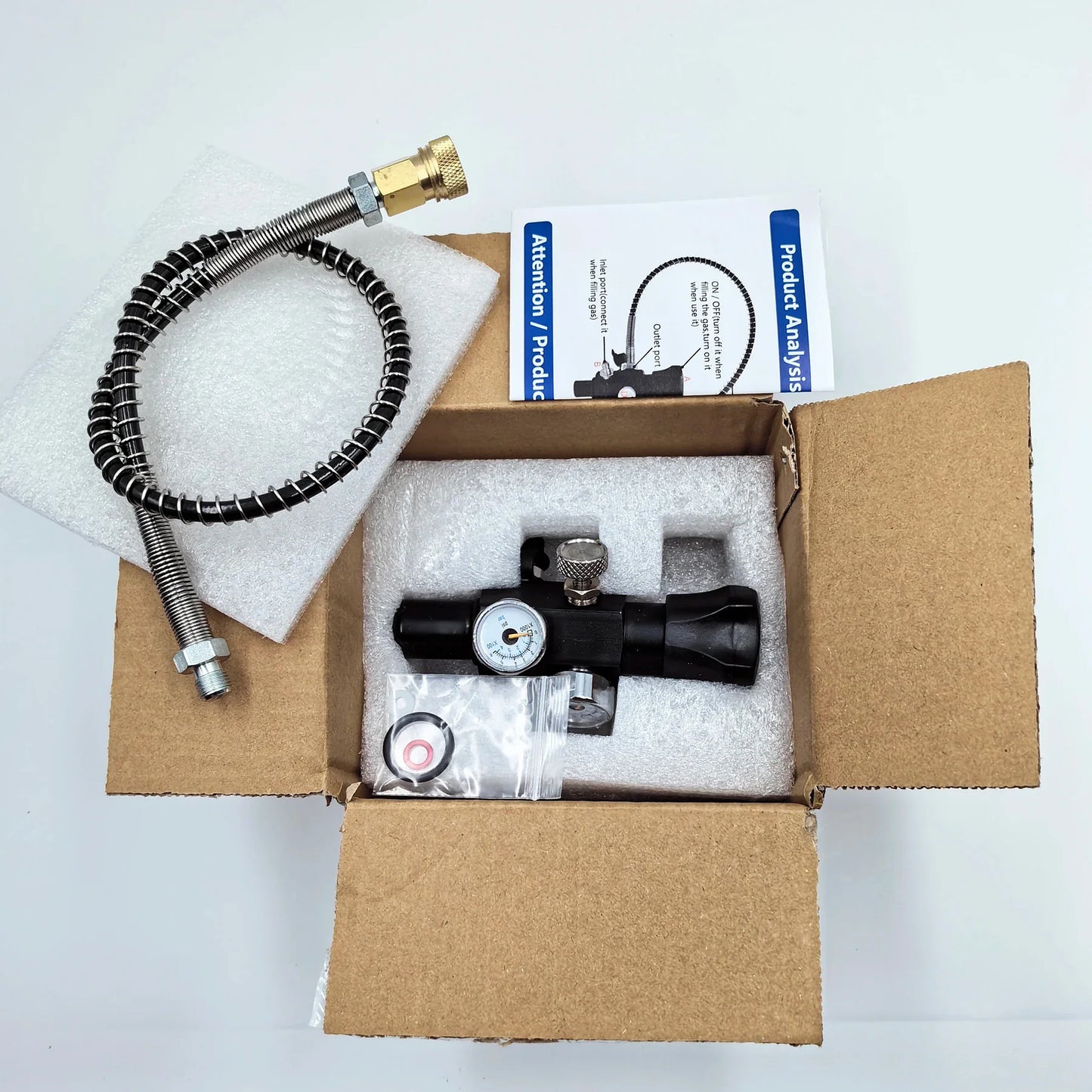 HPA Compressed Air Tank Charging Valve – Scuba Filling Station Hose with Gauge (20in, M18x1.5 or 5/8"-18UNF, 4500Psi/300Bar)