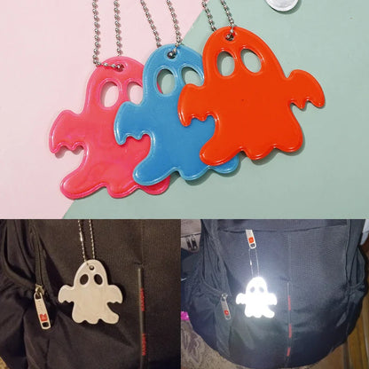 10PCS Reflective Keychain Pendants - Ghost, Star, Heart Shapes, Safety Reflectors for Bags, Ideal for Children & Adults