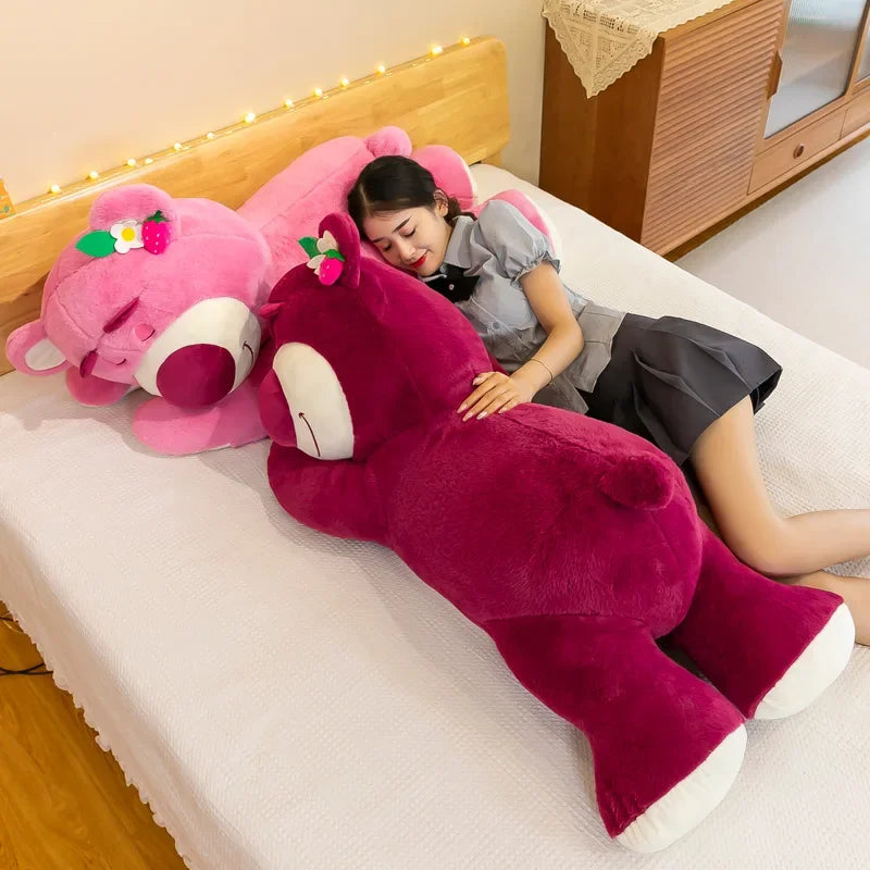 New Disney Kawaii Toy Story Lotso Bear Plush Pillow – Strawberry Sofa Stuffed Toy for Kids & Birthday Gift