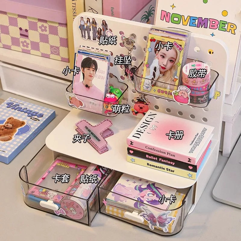 Desktop Perforated Storage Box – Stationery Sorting Rack, Pen Holder & Cosmetics Organizer for Desk & Office