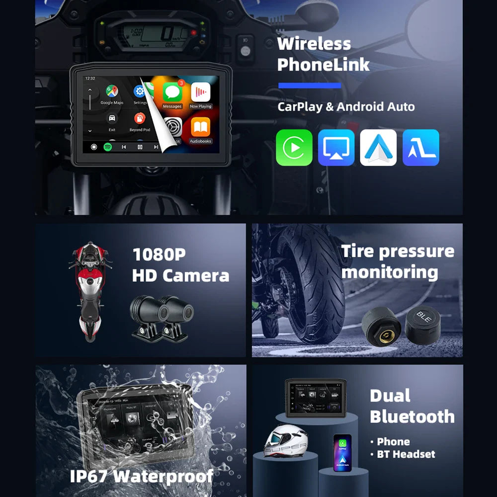 EKIY 6.25" Portable Digital Dashboard with Wireless CarPlay & Android Auto GPS Navigation - Anti-Theft Removable Screen for Motorcycle   2/2