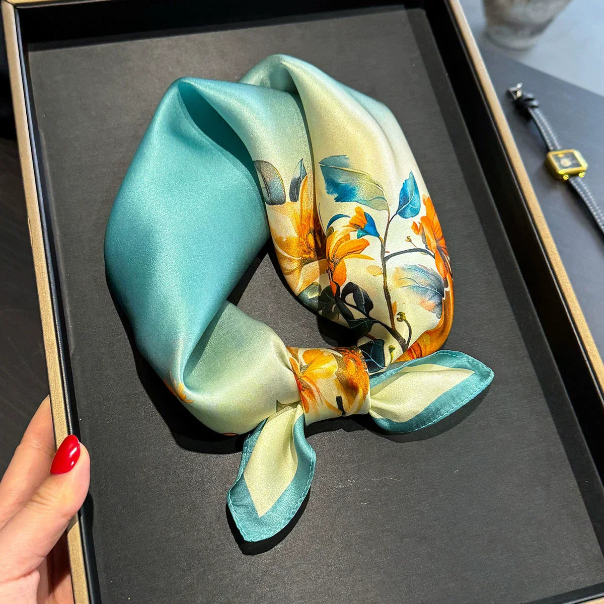 New 2024 Pashmina Scarf – 100% Mulberry Silk Small Shawl, Summer Beach Poncho, Women’s Hijab, Bandana & Kerchief 53x53cm