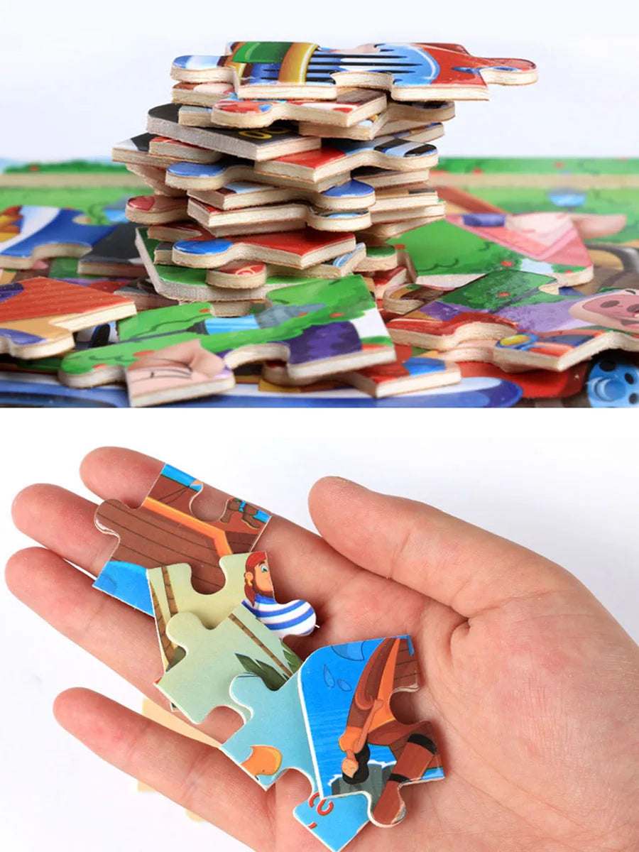 14.7cm Wooden Jigsaw Puzzle – Transportation & Marine Animal Educational Toy for Kids