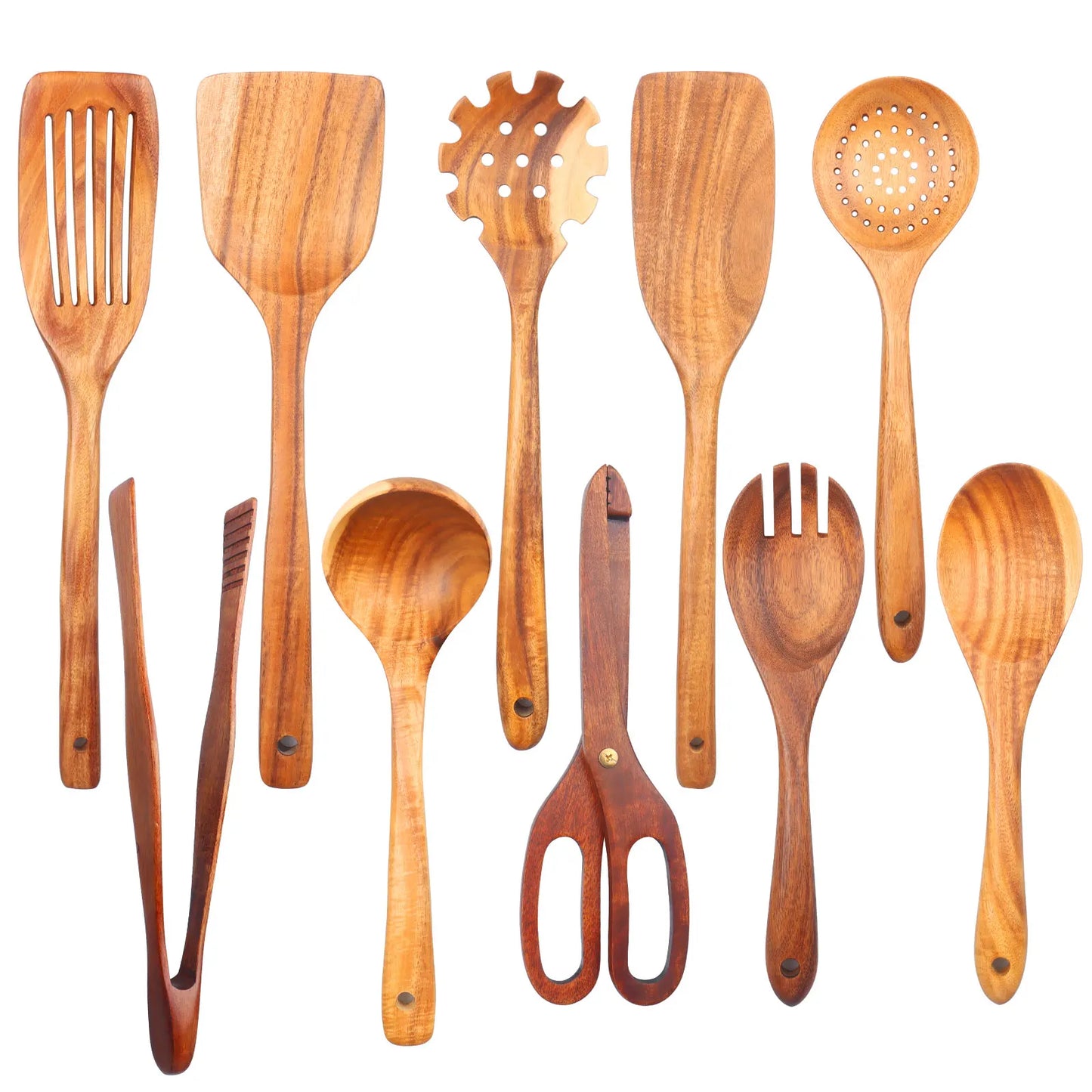 1–10PCS Teak Wooden Cooking Spoons – Smooth Non-Stick Wooden Utensils Set for Kitchen Cooking