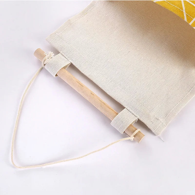 Three-Pocket Hanging Wall Storage Bag – Cotton Linen Organizer for Bedroom, Living Room & Kitchen