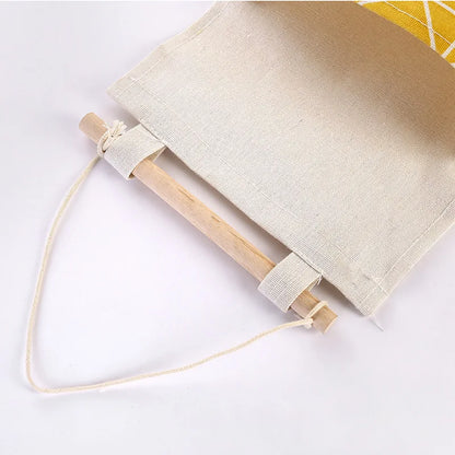 Three-Pocket Hanging Wall Storage Bag – Cotton Linen Organizer for Bedroom, Living Room & Kitchen
