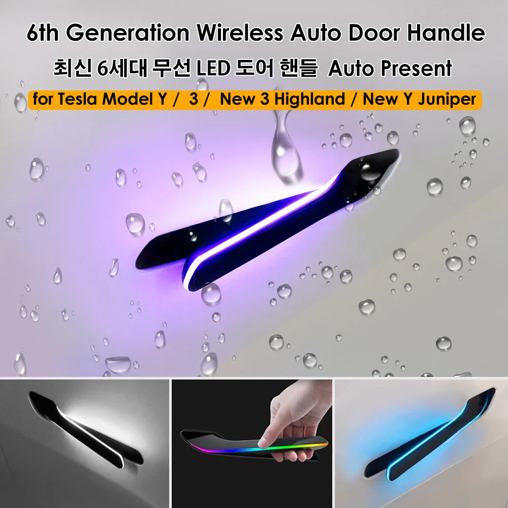 2025 6th Gen Wireless Auto Door Handle – Tesla Model 3 & Y, Highland/Juniper, Colorful with LED Light