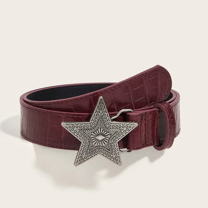 Gothic Punk PU Leather Belt - 3.3cm Wide Y2K Retro Star Buckle Waistband for Women