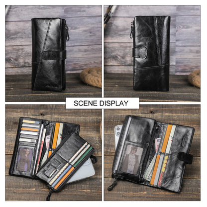 CONTACT'S Genuine Leather Men’s Long Wallet – Phone Bag with Zipper Coin Pocket, Clutch Purse & Small Wallet