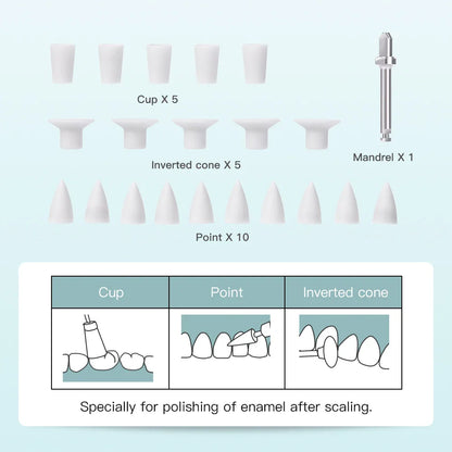 JoyDental 20pcs Dental Silicone Composite Polishers – 3 Shapes (Cup, Inverted Cone, Point) 2.35mm for Finishing & Polishing