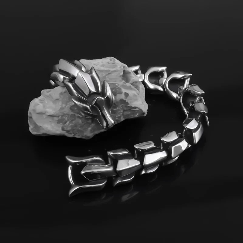 Ethnic Wind Dragon Bracelet – Vintage Silver Plated Cuff Bangle, Motorcycle Riding Charm Jewelry Gift for Men
