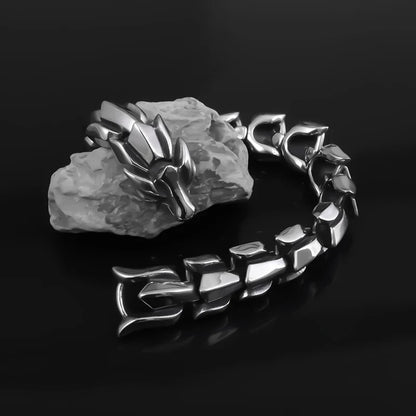 Ethnic Wind Dragon Bracelet – Vintage Silver Plated Cuff Bangle, Motorcycle Riding Charm Jewelry Gift for Men