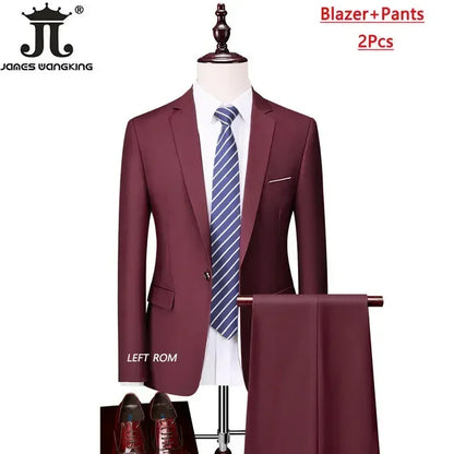 Men's 3 Piece Suit Set - Solid Color Formal Business Jacket Vest Pants Wedding Groom Party Tuxedo Outfit M-6XL