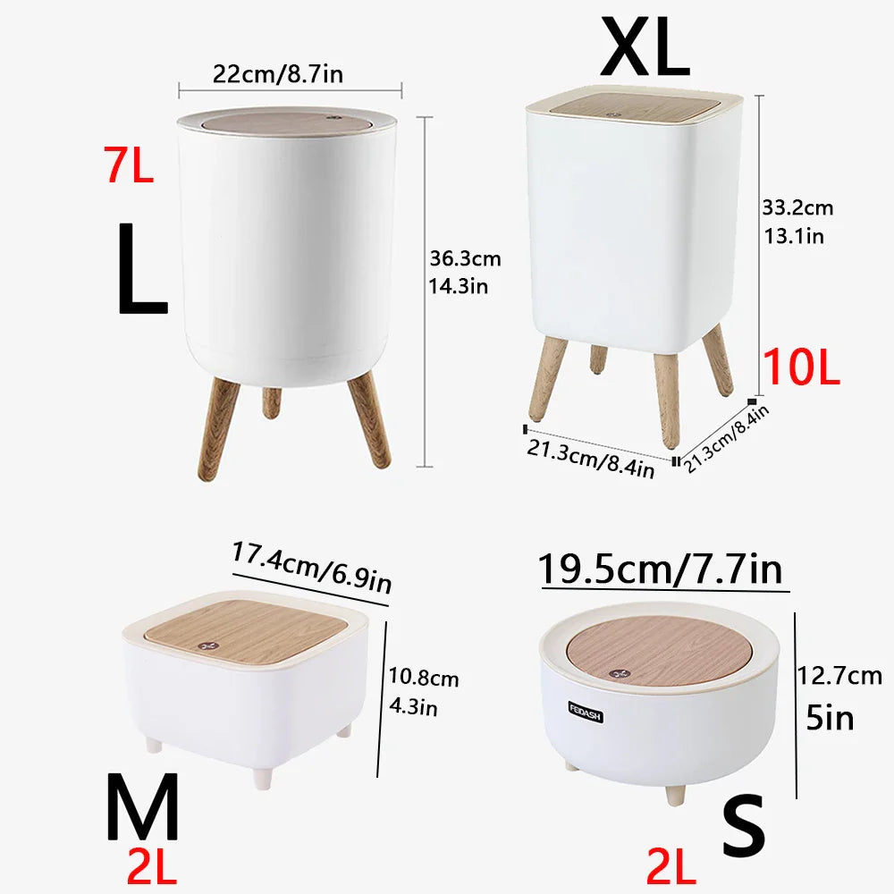 Wood Grain High-Foot Trash Can - Kitchen, Bathroom, Living Room, Desktop Storage Bucket for Office, Hotel Waste Bins