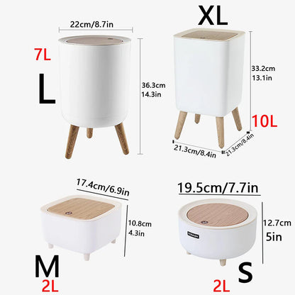 Wood Grain High-Foot Trash Can - Kitchen, Bathroom, Living Room, Desktop Storage Bucket for Office, Hotel Waste Bins
