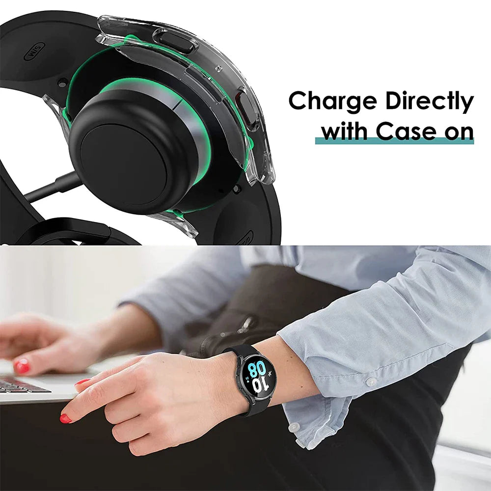 Tempered Glass & PC Bumper Case for Samsung Galaxy Watch 4/5/6/7/8 – Full Coverage Protective Cover (40mm & 44mm)
