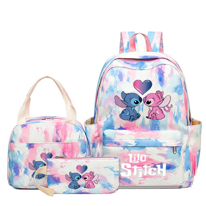3Pcs Lilo & Stitch School Backpack Set – Colorful Cartoon Bookbag with Lunch Bag for Kids & Teens