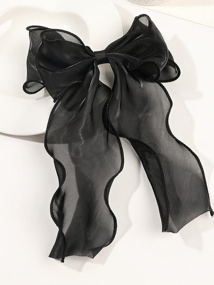 White Organza Bow Hair Clips – Fluttering Ribbon, French Fresh Premium Headdress, Large Hair Accessories for Women & Girls