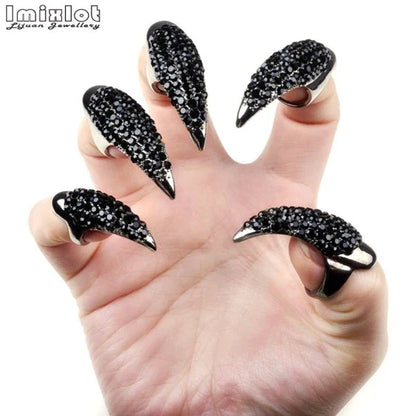 5PCS Crystal Nail Rings | Punk False Nail Jewelry with Rhinestones Claw/Talon Design, Unisex Wholesale Finger Rings