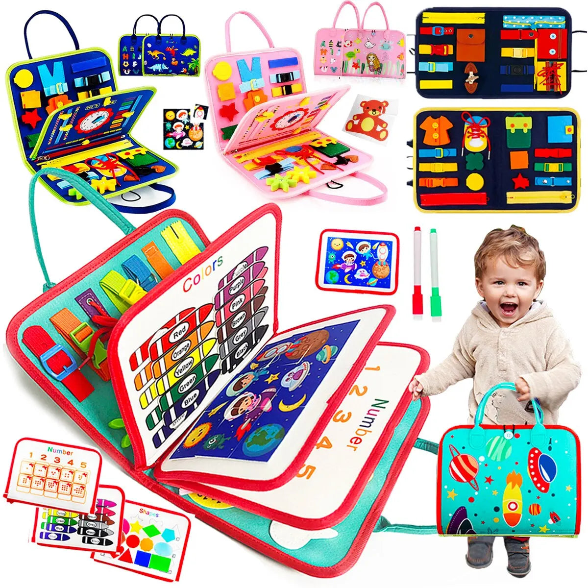 Montessori Busy Board for Toddlers – Sensory Toy for Preschool Learning & Fine Motor Skills, Travel Activities for Boys