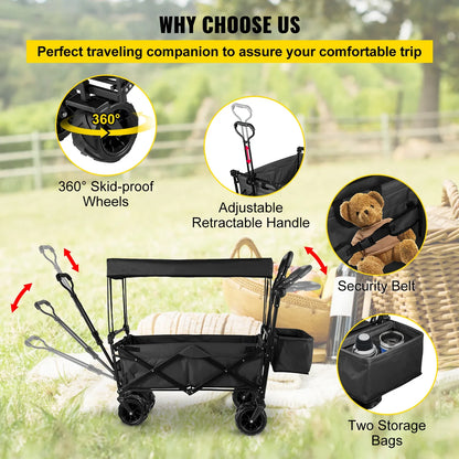 VEVOR Extra Large Collapsible Garden Wagon – Foldable Cart with Removable Canopy for Camping, Shopping & Groceries
