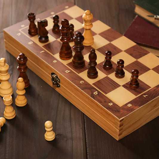 29x29cm Large 3-in-1 Chess Board – Foldable Chess, Checkers & Backgammon Set for Kids & Adults, Strategic Thinking Game