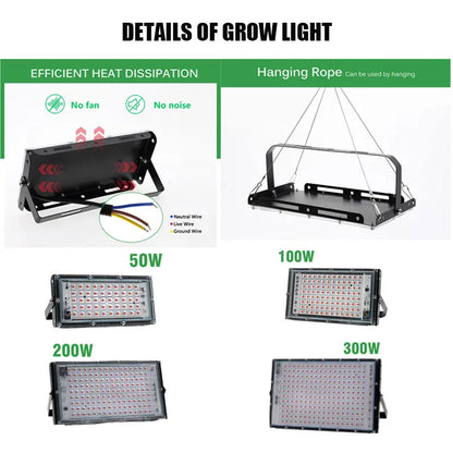 Full Spectrum LED Grow Light: 50W-300W Phytolamp for Indoor Plant Cultivation - Black Lights for Optimal Flower Growth, EU Plug