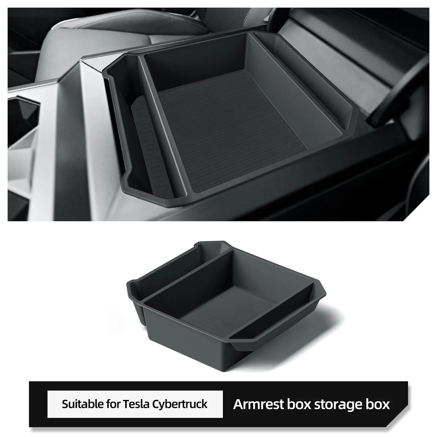 Tesla Cybertruck Center Console Storage Organizer – Armrest Box Tray for Car Interior Tidying & Pickup Accessories