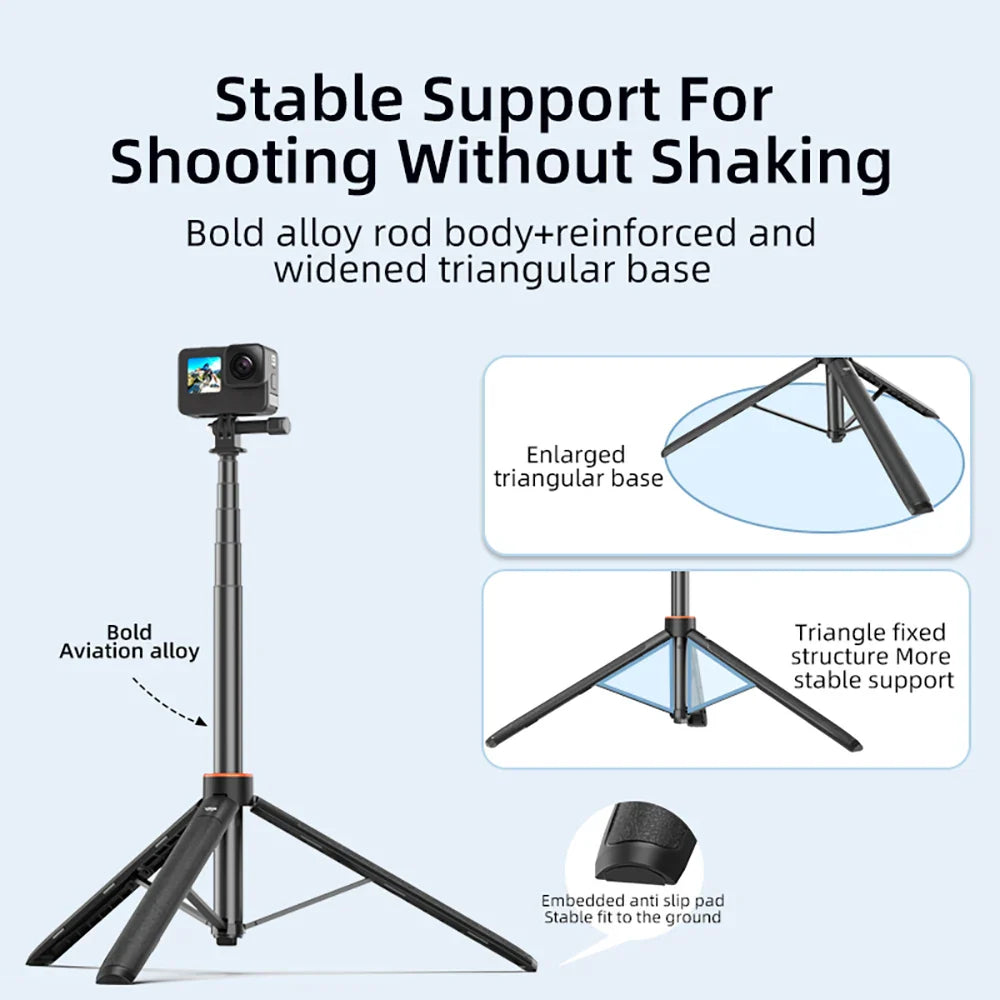 1.38M Selfie Stick Tripod – Adjustable Extension Holder for DJI Action 4, Pocket 3, GoPro, Insta360, DSLR & Phone Photography