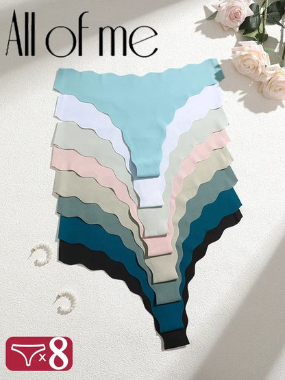 8Pcs Women’s Seamless G-String Panties - Ice Silk Elastic Thong Underwear Set for Comfort & Everyday Wear