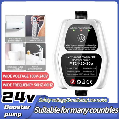 24V Automatic Water Pressure Booster Pump for Home Shower – Hot & Cold Faucet High Pressure Booster Pump (US/EU Compatible)