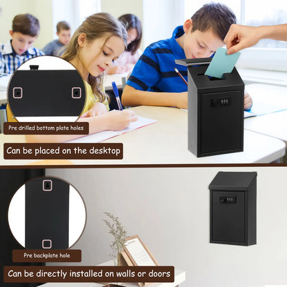 Metal Locking Wall-Mounted Mailbox – Outdoor Lockable Mail & Key Drop Box for Home, Ballot, Donation, Collection