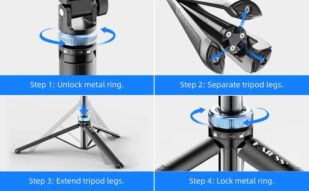 Selfie Stick Tripod for iPhone 15-12, Pro Max, Samsung & GoPro – Lightweight with Wireless Bluetooth Remote & Tripod Stand