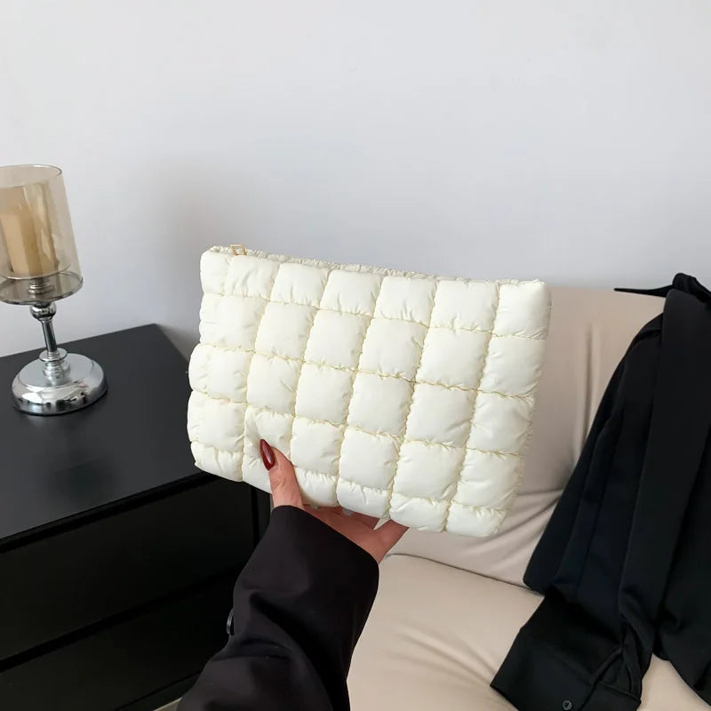 Women’s Quilted Cosmetic Bag — Portable Square Makeup Clutch & Small Toiletry Organizer Handbag