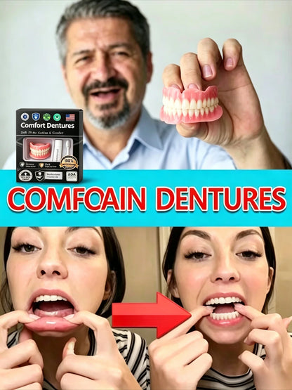 Adjustable Temporary Full Denture Set - Comfortable Natural-Look Cosmetic Teeth