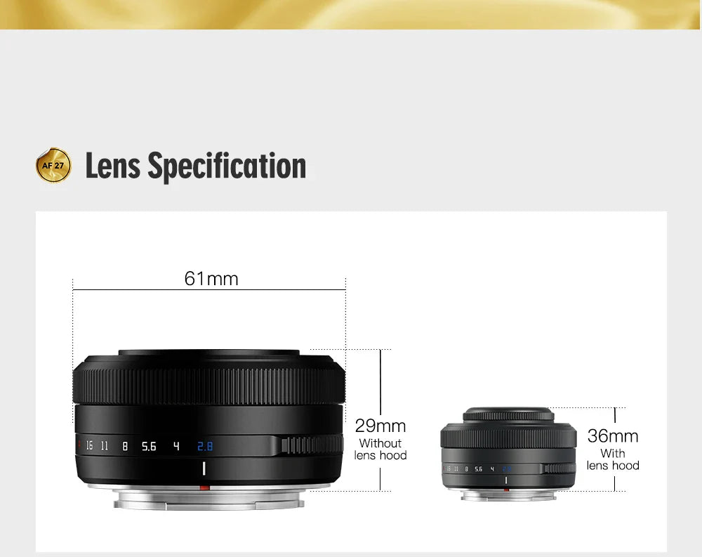 TTArtisan Auto Focus 27mm F2.8 Lens — APS-C STM for Fuji X, Fujifilm XF, Sony E, Nikon Z Mount (XA7, XT100)