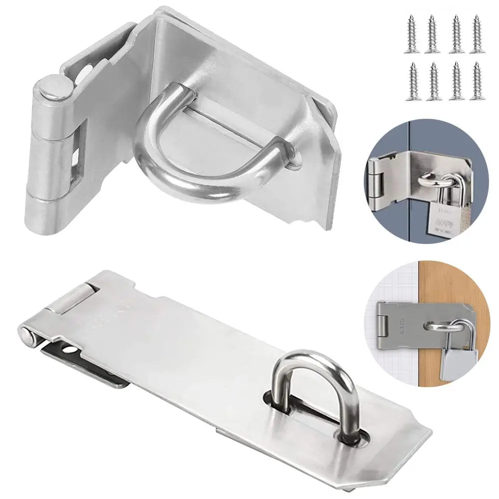Stainless Steel Padlock Hasp Lock | 90° Right Angle Door Clasp, Shed Gate Latch, Burglar-Proof Household Bolt Buckle