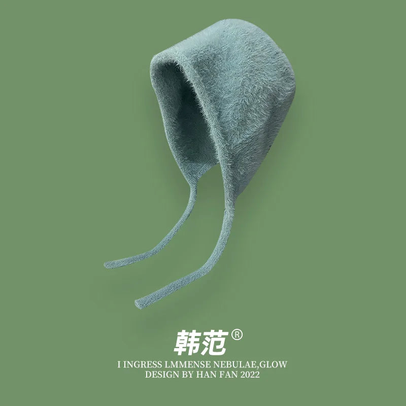Y2K Cute Beanie Hat – Warm Japanese Knit for Autumn & Winter, Ear Protection, Tie Pullover Cap for Men & Women