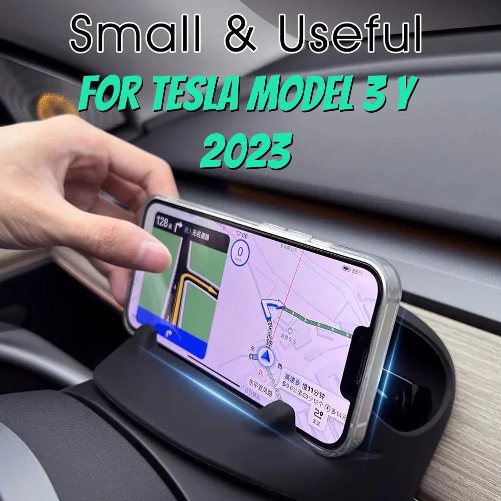 Steering Wheel Front Storage Box for Tesla Model 3/Y 2023 – Multifunctional Silicone Phone & Glasses Holder Car Accessory