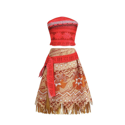 Disney Moana Princess Dress Costume Set - Kids Girls Vaiana Cosplay with Headwear, Necklace & Pet Accessories
