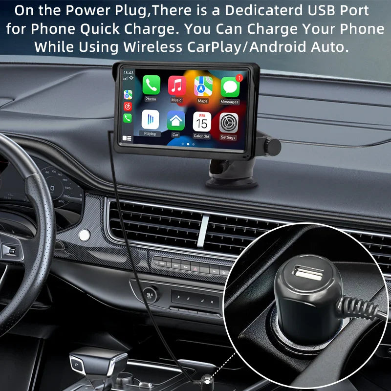 Hippcron 7-Inch Portable Car Radio Multimedia Player – Wireless CarPlay & Android Auto Universal Touchscreen