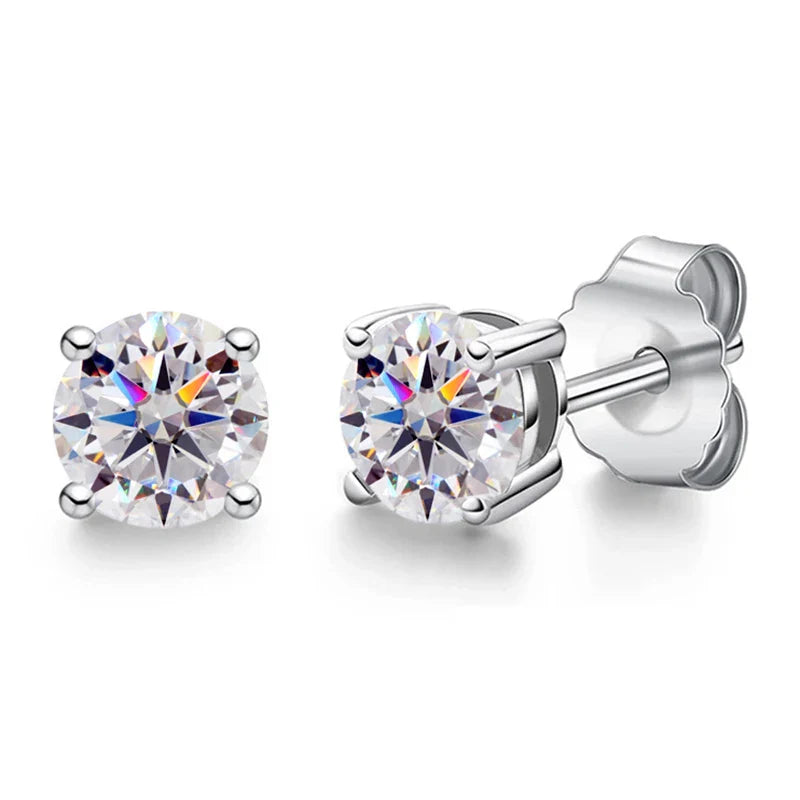 Real Moissanite Diamond Stud Earrings 0.1–3CT – S925 Silver, Platinum Plated Wedding & Bridal Jewelry, GRA Certified