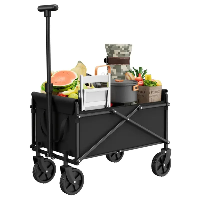 Heavy-Duty Folding Wagon Cart - Large Capacity Collapsible Utility Cart with 360° All-Terrain Wheels & Side Pockets
