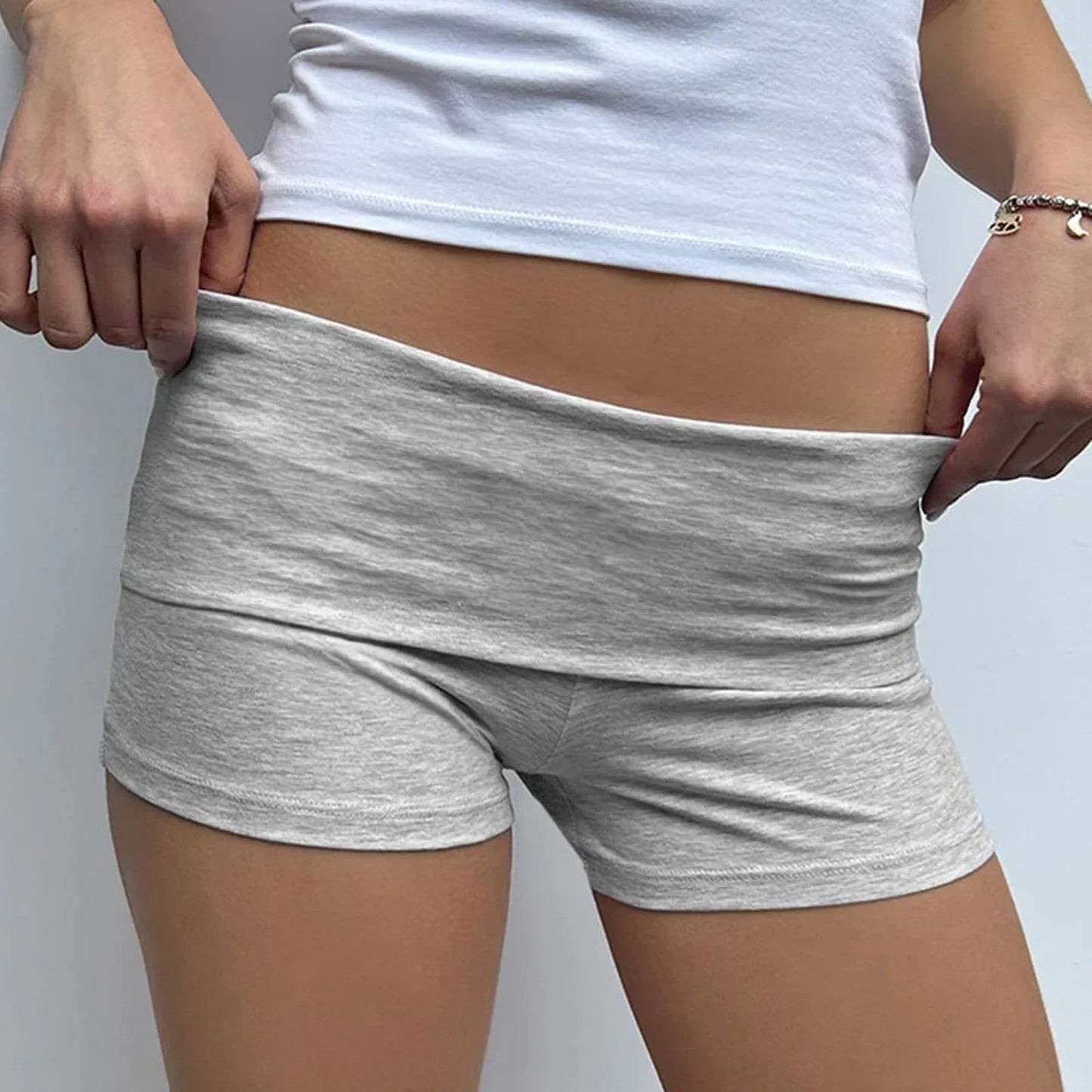 Summer Women’s Slim Solid Color Yoga Shorts — Casual Fold-Over Low Waist Lounge Shorts