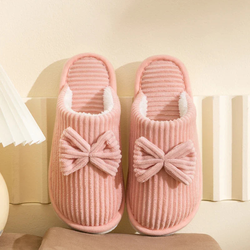 Women’s Fashion Bow Slippers – Lightweight Soft Warm Indoor Bedroom Slippers for Fall & Winter Home Comfort