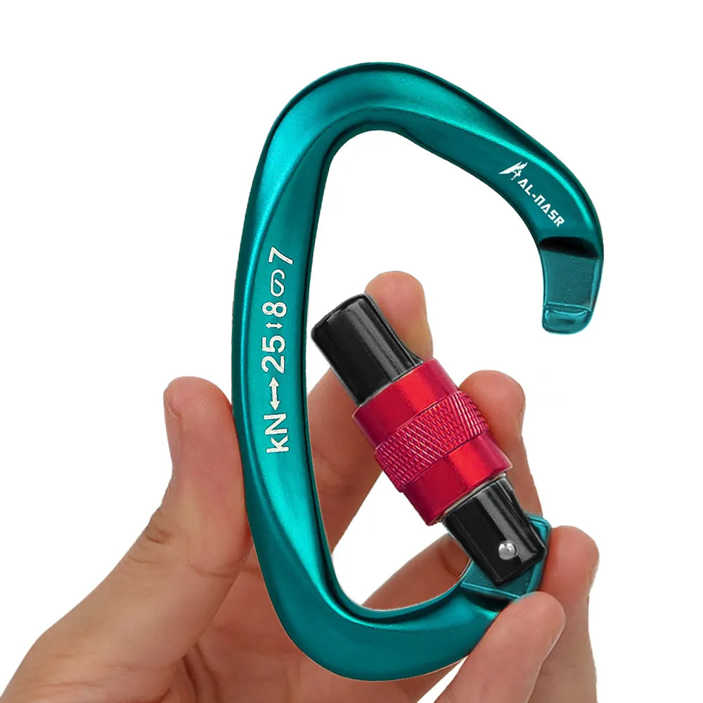 Heavy Duty 25KN Climbing Carabiner: Screw Locking Gate D-Shape Buckle for Hammocks & Climbing Gear