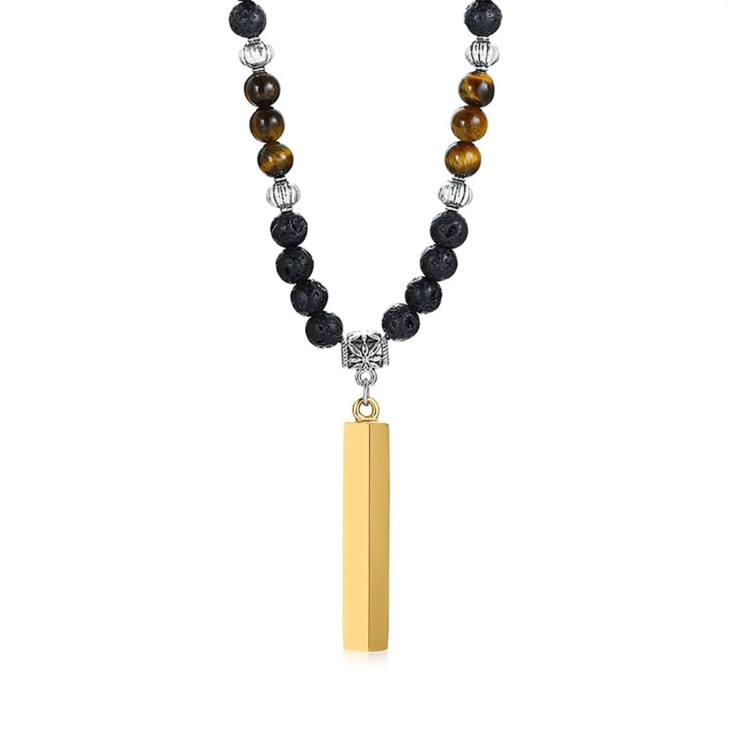 Men's Tibetan Phurba Kilaya Necklace – Tiger’s Eye & Lava Stone Spiritual Dagger Jewelry