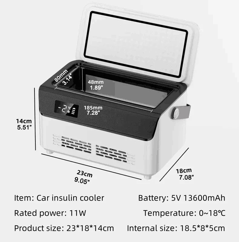 Double Insulin Mini Cooler Box – Portable Medicine Refrigerator with 13600mAh Battery for Travel & Car